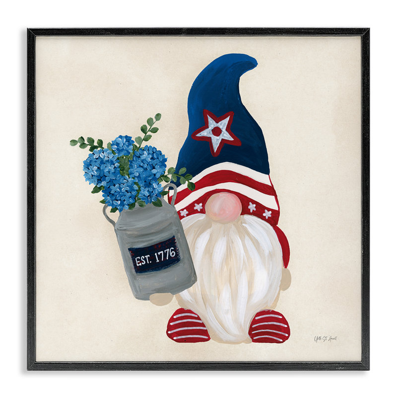  Gnome et bouquet de giclées Americana par Yvette St. Amant, Giclée encadrée noir minuit, H 12 po x l 12 po