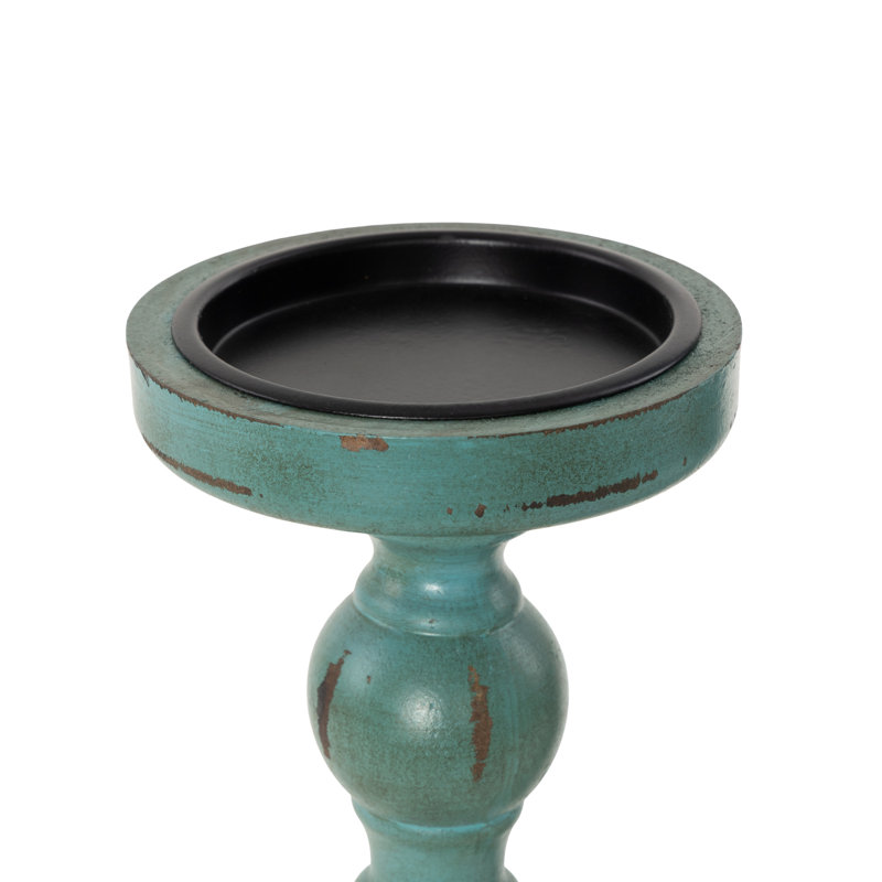 Ensemble de porte-bougie en bois patiné, Bleu