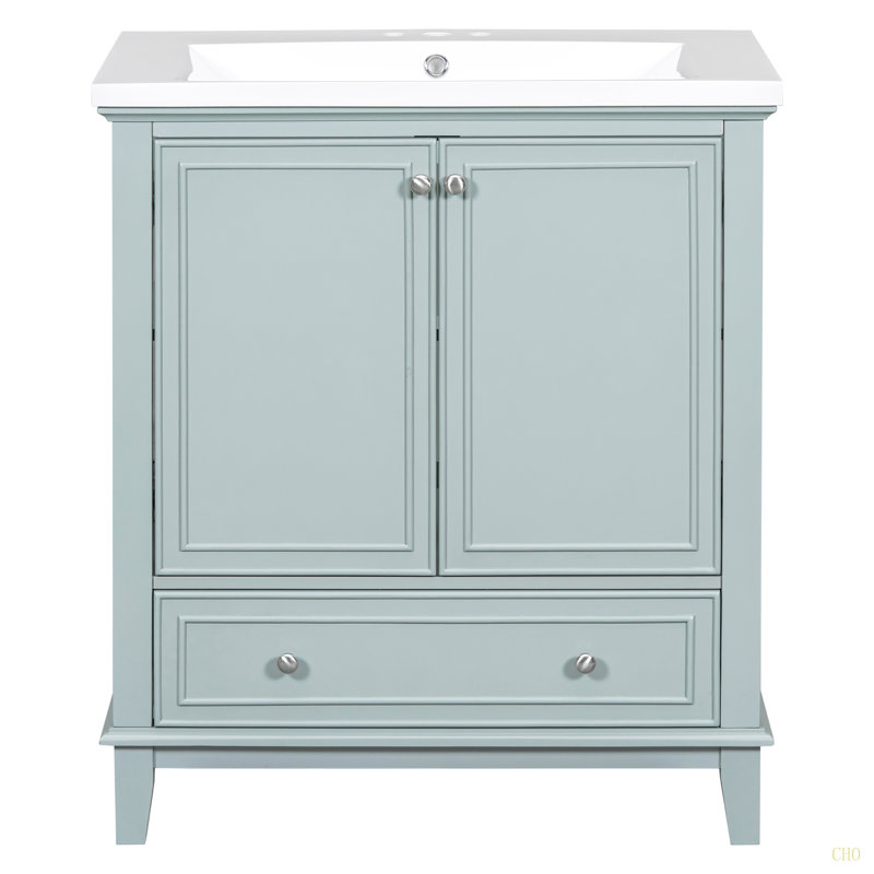 Ensemble de meuble-lavabo 30 po avec lavabo, armoire de salle de bain multifonctionnelle avec portes et tiroir, structure solide et panneau de fibres à densité moyenne