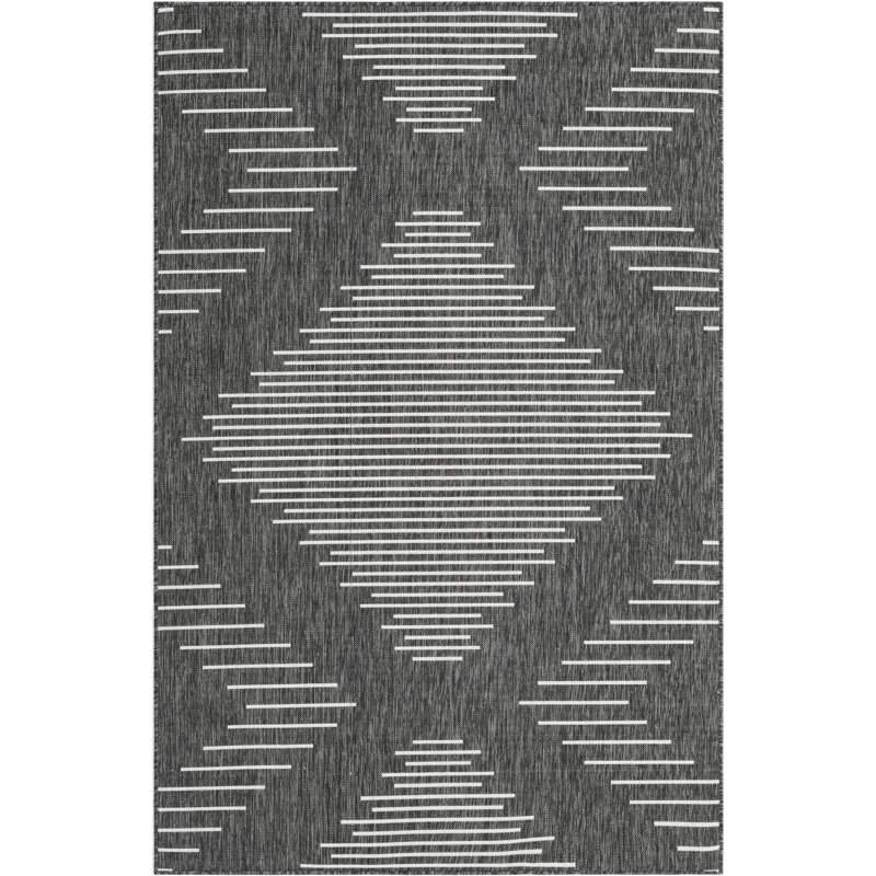 Outdoor Iris Area Rug Char Color, Rectangle 5'3" x 8'