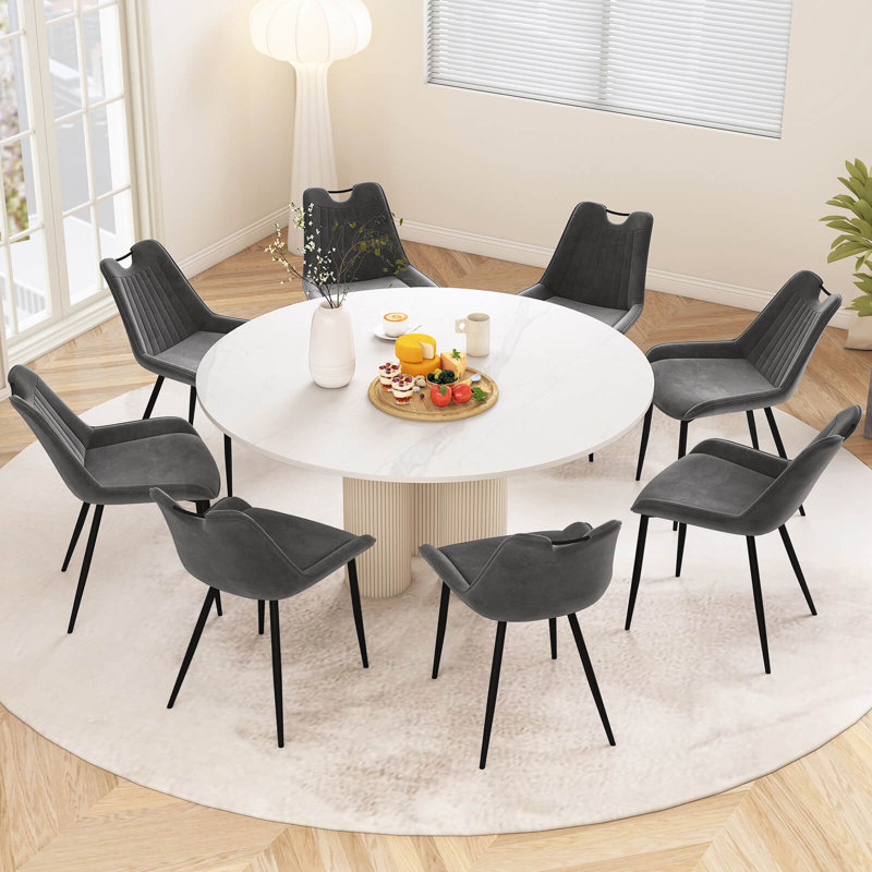 Ensemble de 4 chaises de salle à manger rembourrées en velours doux avec pieds en métal, Gris
