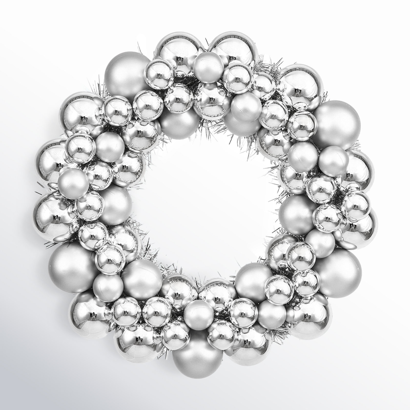Shiny and Matte Ball Wreath, Silver, 12"
