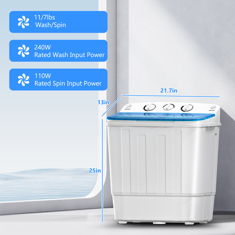  Machine à laver portative avec support de séchage et 10 cintres, mini machine à laver compacte de 18 lb, laveuse à cuve simple de 11 lb et essoreuse de 7 lb, laveuse pour appartement, dortoir, véhicule récréatif, bleu