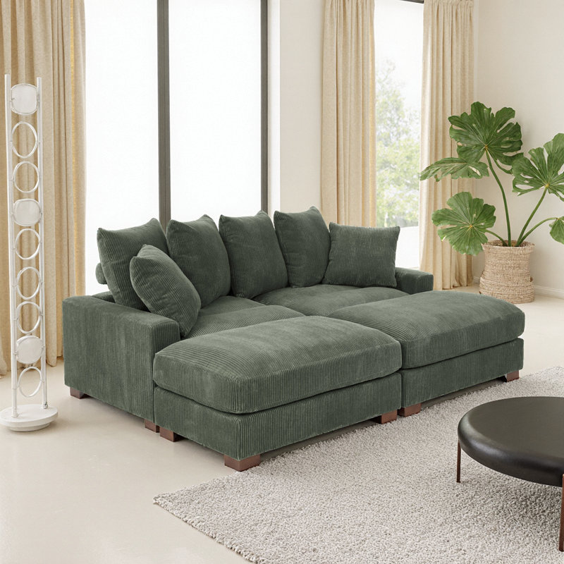 Canapé modulaire en velours côtelé vert antique 86 po avec pieds en bois massif Sage pour un confort 4 places