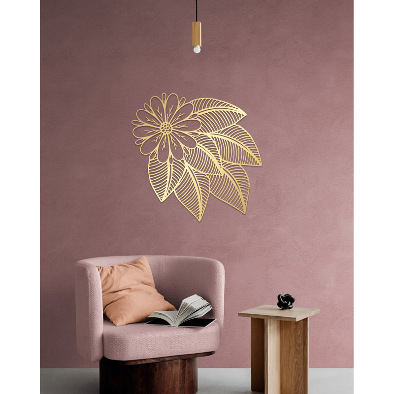 Flower and Leaves Metal Wall Hanging Decor, Floral Metal Wall Art for Home & Office Decor or Gift, 25" H x 26" W x 0.5" D
