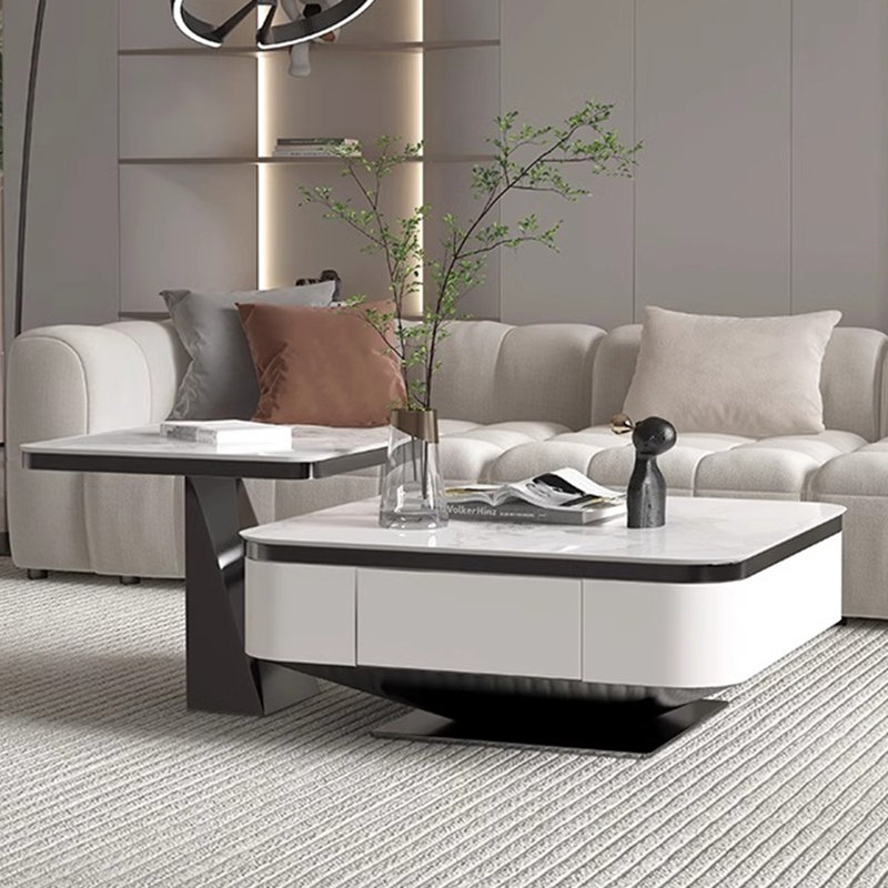 Simple light luxury rock panel coffee table, 14.56" H x 35.43" L x 35.43" W