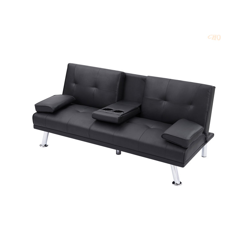 Sofa Bed Function Sofa Foldable Bed for Living Room, Black Faux Leather