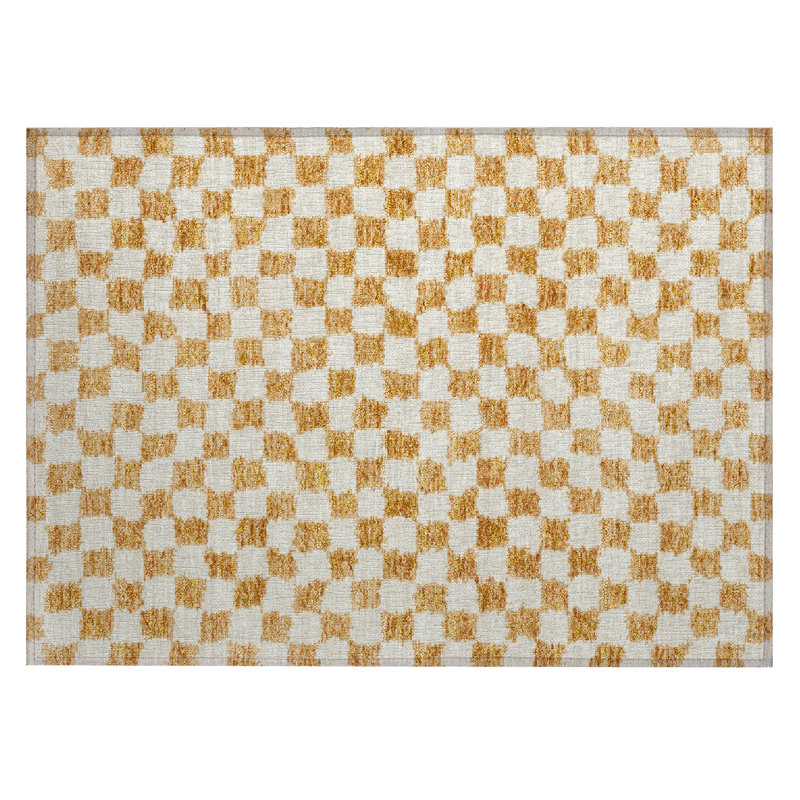 Machine Washable Indoor/Outdoor Xhevrie Orange Rug, Rectangle 1'8" x 2'6"