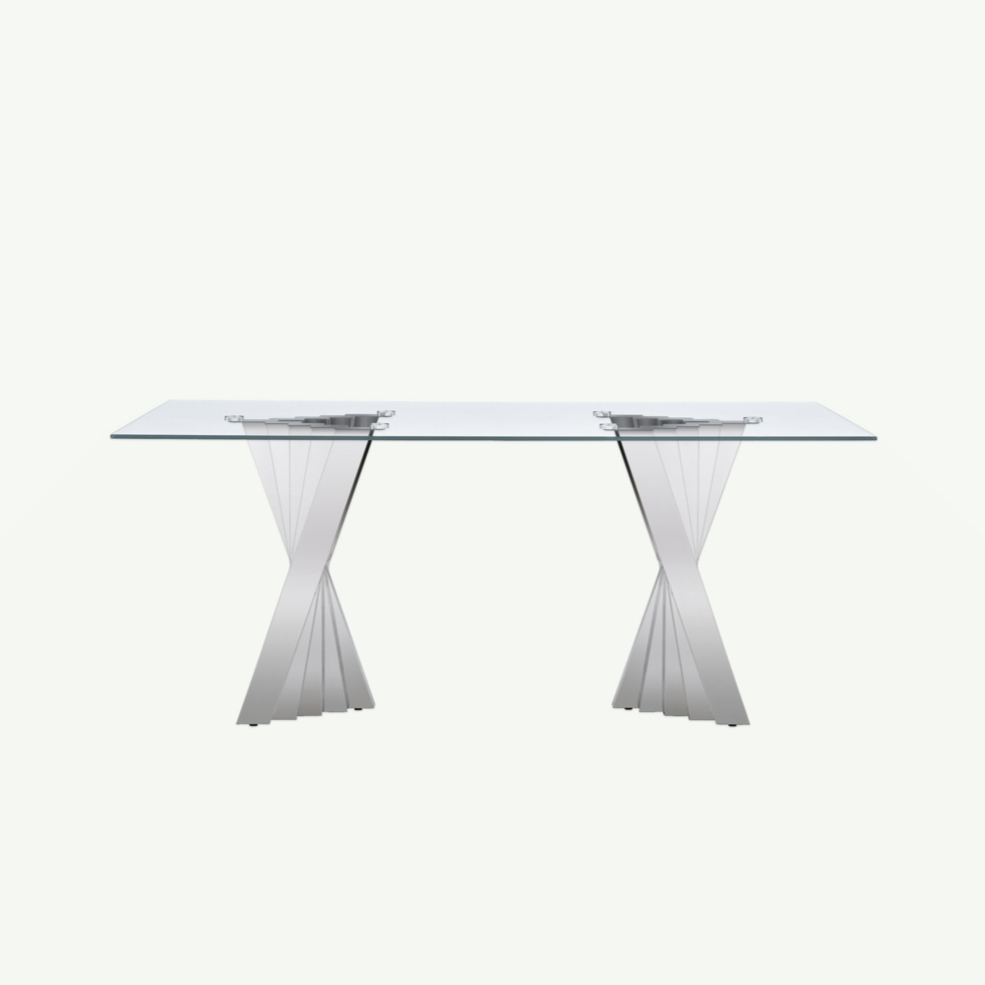 Orren Ellis Tempered Glass Top Dining Table With Silver Mirror Finish ...