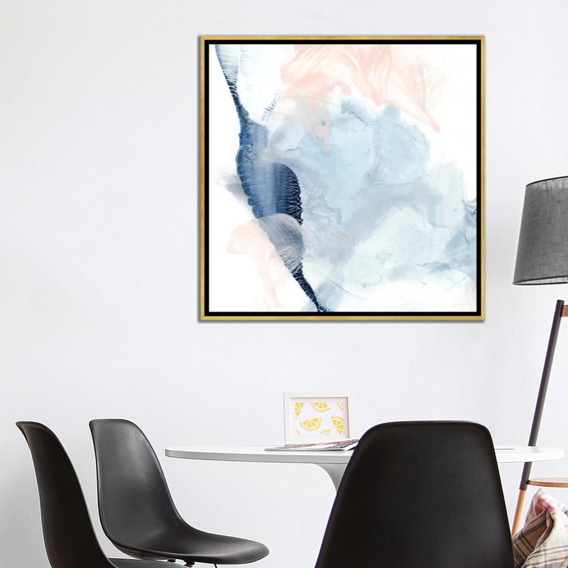 "Indigo & blush II" par Ethan Harper, reproduction d’art, H 37 po x l 37 po x P 1,5 po, Toile encadrée d'or, Pas de tapis
