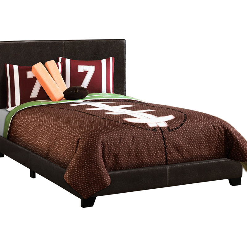 Lit double avec tête de lit tapissier en similicuir brun pour chambre à coucher