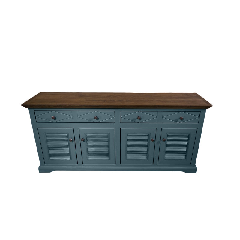 Buffet Shelter Bay avec portes à volets, Bleu fumé / brun, H 31 po x l 81 po x P 18 po