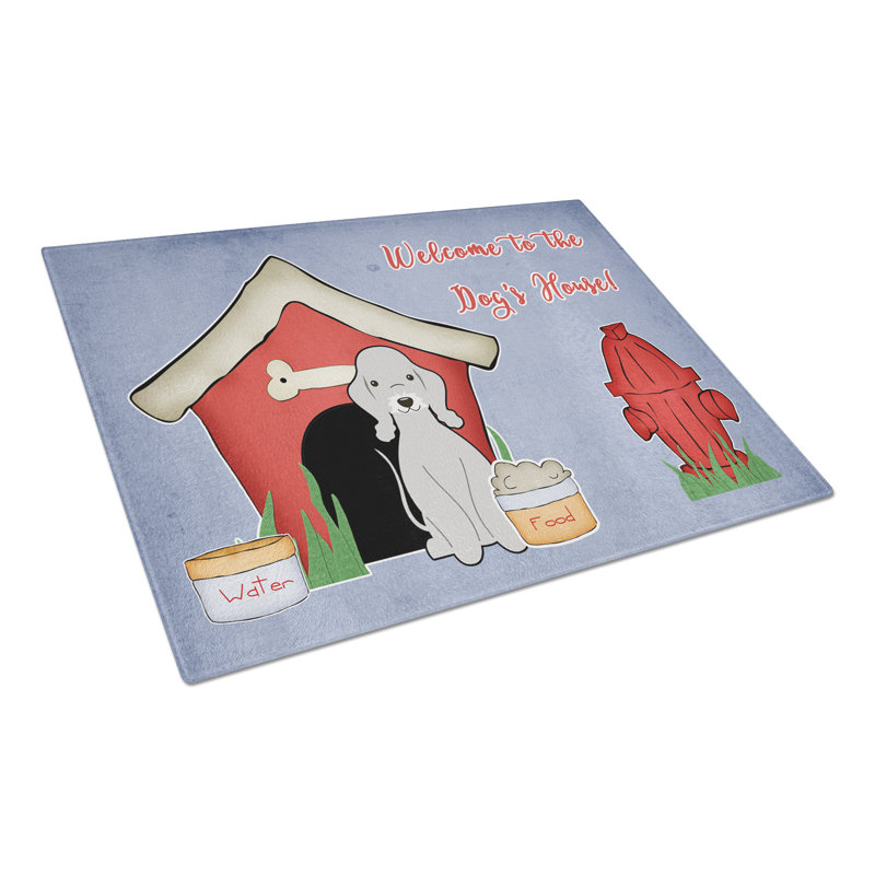 Planche à découper terrier bedlington en verre trésors caroline Dog House, Bleu