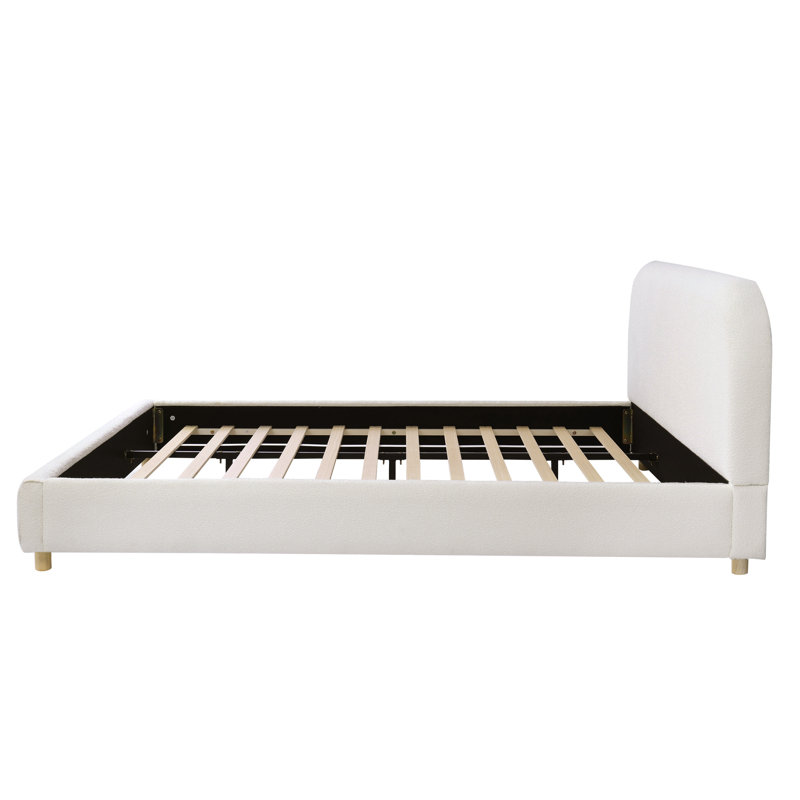  Très grande tête de lit courbée en tissu Boucle, avec structure en métal et sans sommier, Très grand, Blanc