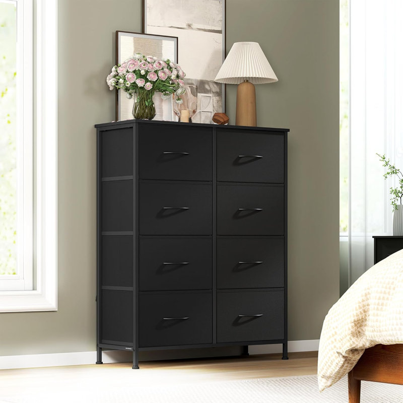 Chest Of Drawers, 8 Fabric Drawers Storage Unit, Steel, MDF, Non-Woven Fabric, Ebony Black