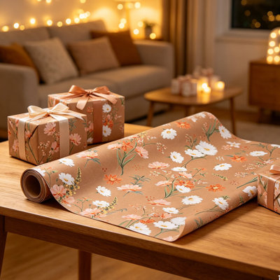 Festival Kraft Paper Floral Party Gift Wrapping Paper Watercolor Series Paper Rolls Thick Gift