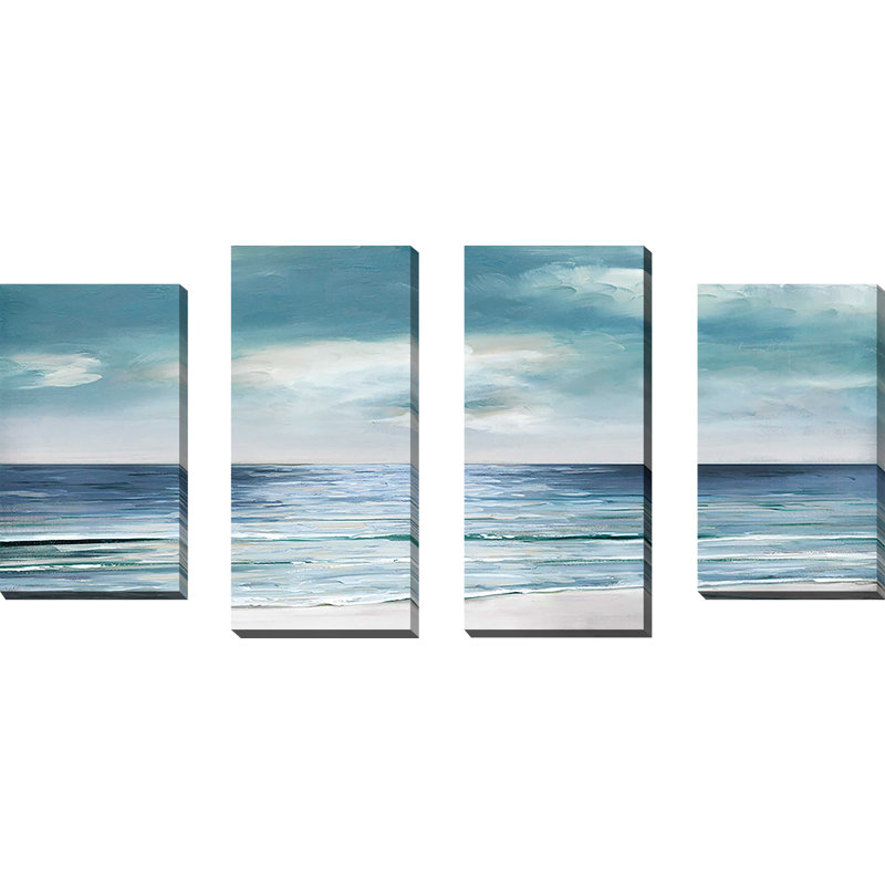 Bleu argenté - ensemble de 4 toiles tendues, H 38 po x l 72 po x P 1,5 po