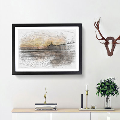 Sunset Behind the Pier Sketch - Picture Frame Graphic Art Print