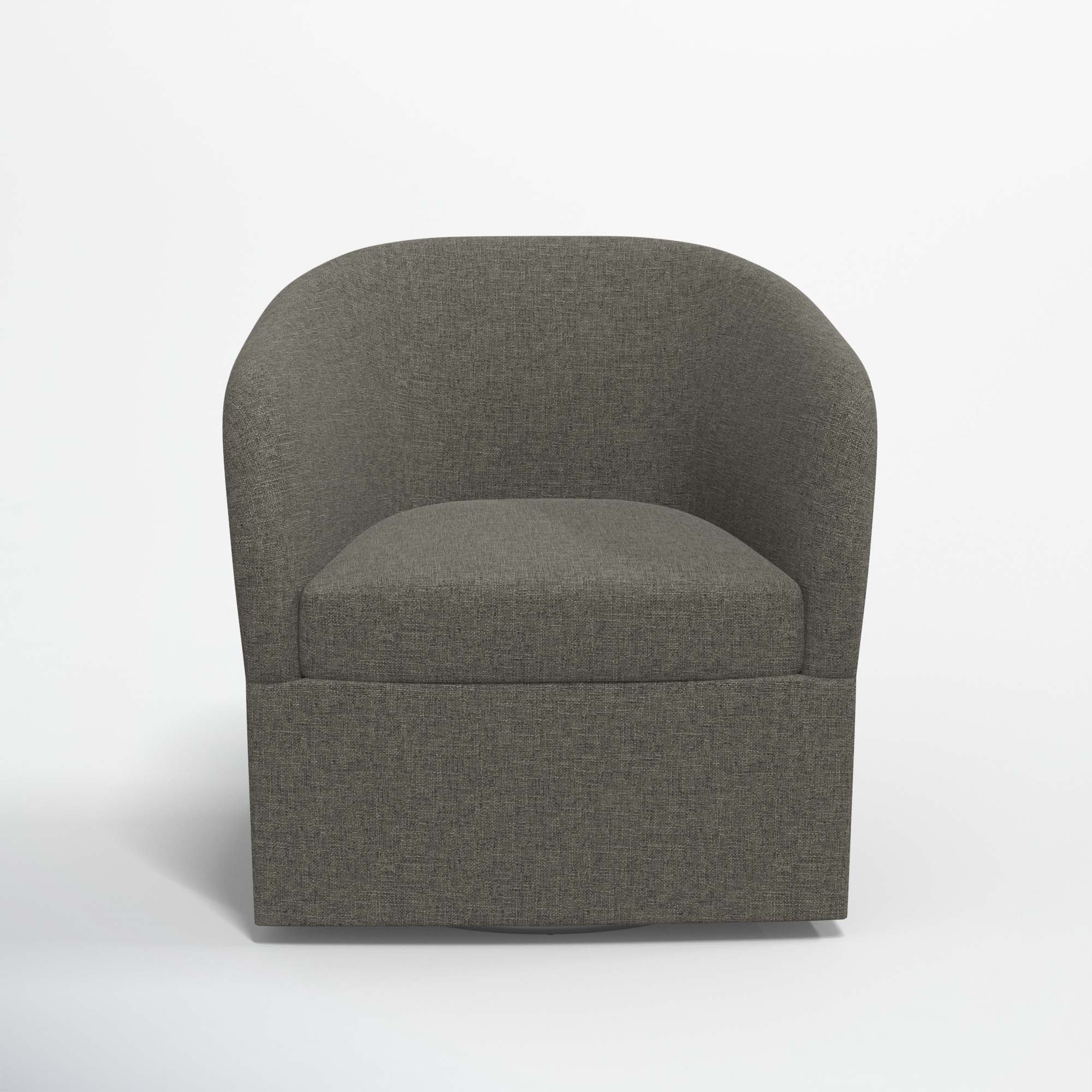 Lesia Upholstered Swivel Barrel Chair, Zuma Charcoal Textured Linen
