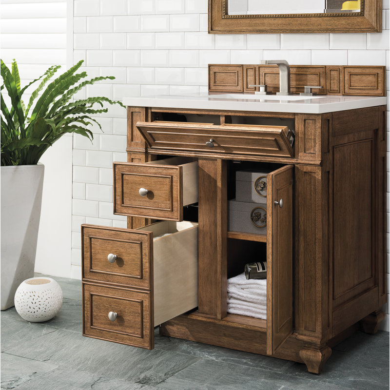 Bristol 30'' W Single Vanity, Carrara White, Saddle Brown, 8" Widespread