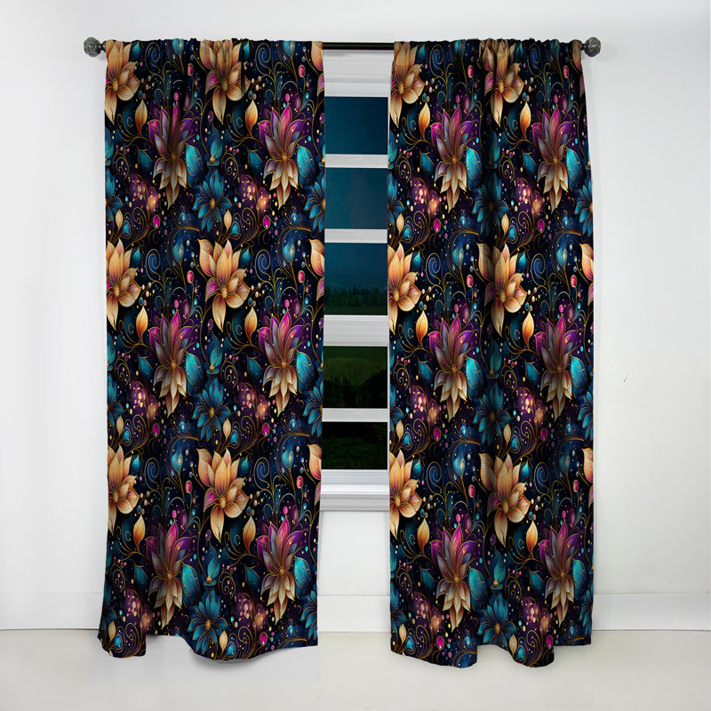 Motif marocain boho motif I - Rideau floral - Rideau occultant floral - 1 panneau, L 52 po x L 108 po