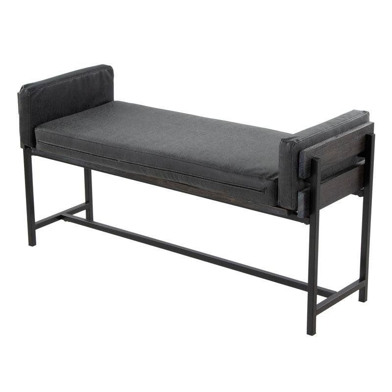Banc avec métal, bois et similicuir, Noir