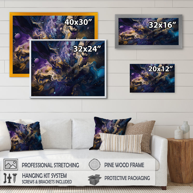 Encre liquide captivante Brackman Gold Mauve II encadrée sur toile, Cadre photo noir, H 12 po x l 20 po x P 1 po