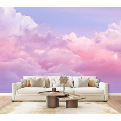 Peel and Stick Wallpaper sun cloud pastel colored Wall Murals 69"H x 96"W Removable PVC Wall Paper Self-Adhesive Wall Decor for Bedroom Living Room Home Office