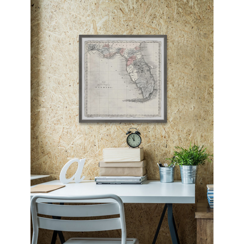 «Vintage Map of Florida», reproduction de cadre photo sur papier, H 12 po x l 12 po x P 1,5 po