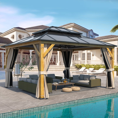 15 Ft. W x 13 Ft. D Solid Wood Patio Gazebo