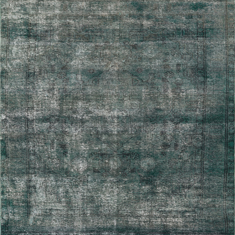 Tapis abstrait gris / vert foncé Robinsonville, Carré 6 pi