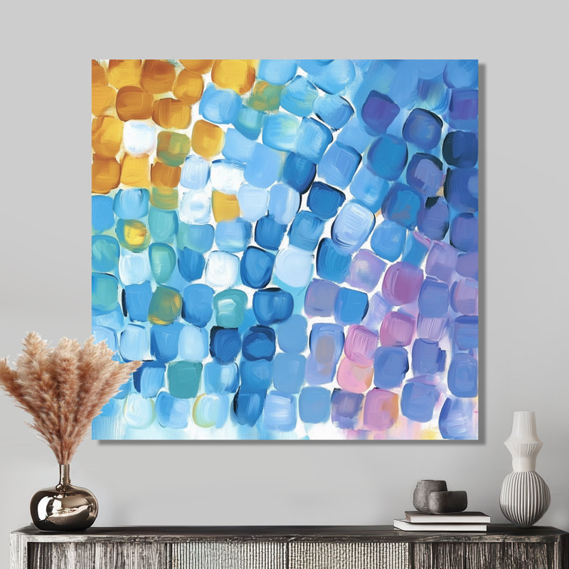Binary Code Of Coastal Geometric Mosaic II - Abstract Metal Decor, Geometric Metal Print, 16" H x 16" W x 0.84" D