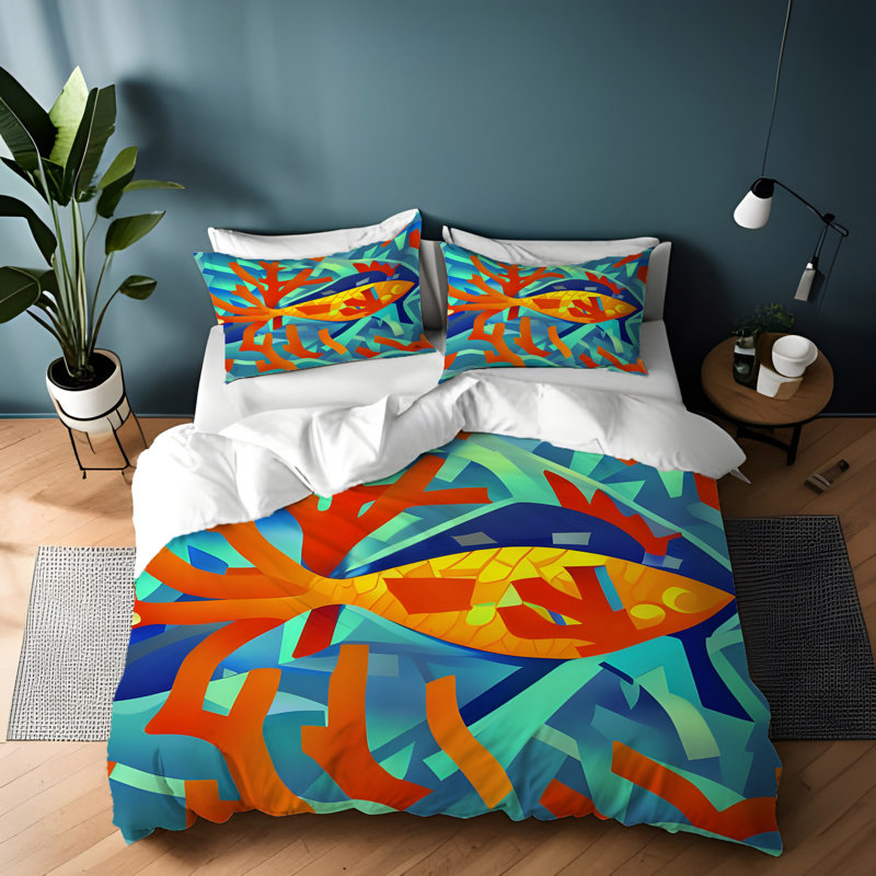 Polyester Abstract Duvet Cover, King Duvet Cover + 2 King Shams