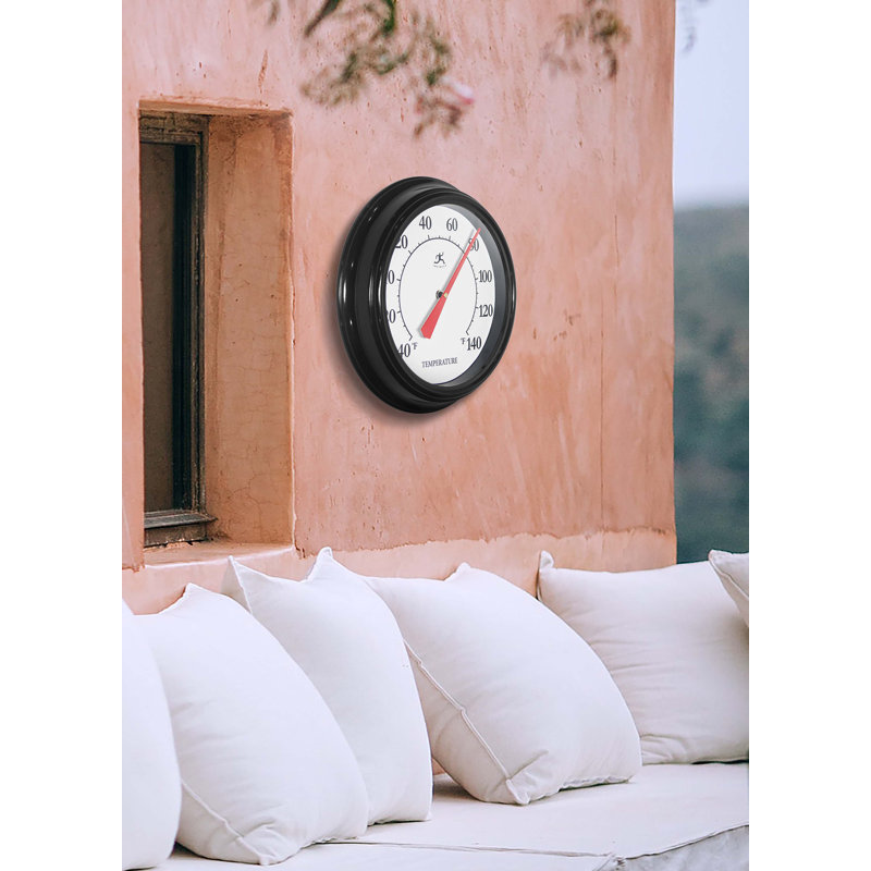 Thermomètre classique en plastique rond 12 pouces, Noir