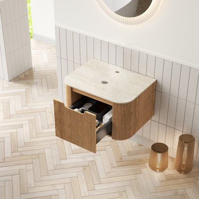 Annora 24'' Wall Mounted Bathroom Vanity Base with Roman Travertine Sintered Stone Countertop & Drawer
