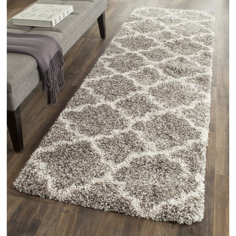 Darrold Shag Performance Geometric Rug, Runner 2'3" x 6', Ivory/Gray