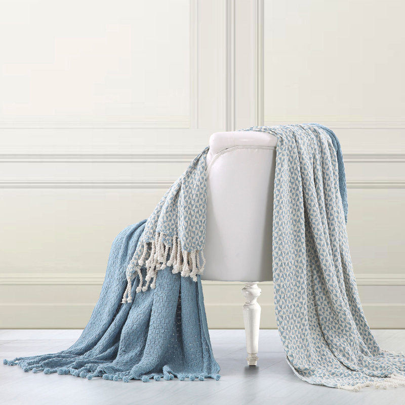  Jeté 100% coton, Brume bleue