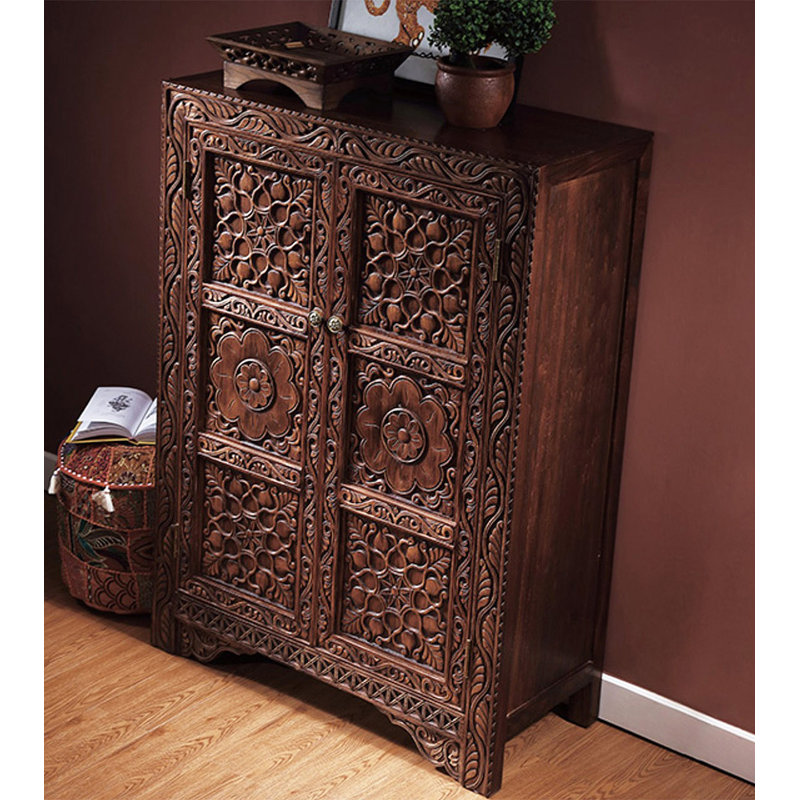 Nouvelle armoire à chaussures en bois massif vieilli de style chinois, Brun