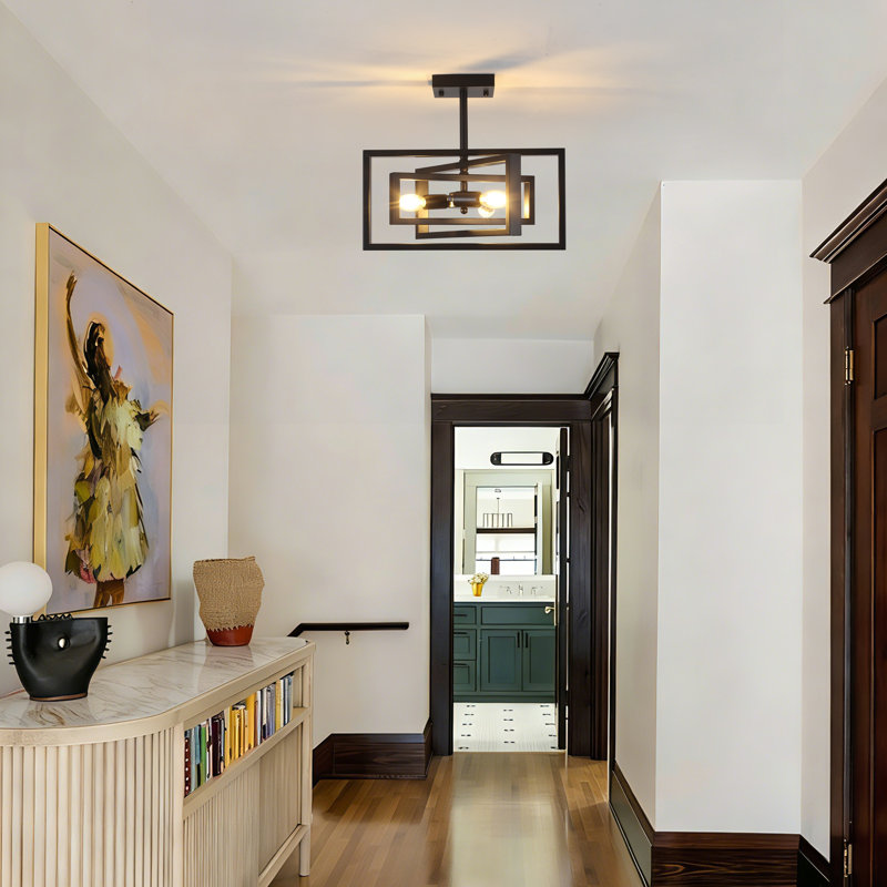 3-Light 15.8" Industrial Square Semi Flush Mount