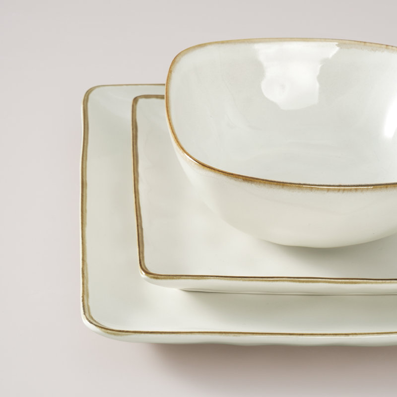 Stoneware Dinnerware Sets, 24-Piece Dish Set, White