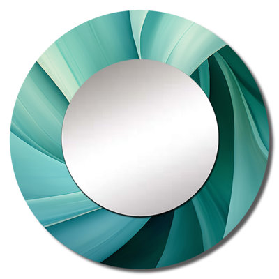 Teal Twisting Tranquility Spiral III - Abstract Spirals Unique Wall Mirror Decor, Blue Large Round Mirror, Printed Metal Art