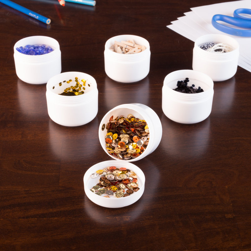 Small Jars with Lids - 48 Pack of 2 Oz Durable Plastic Containers with Inner and Outer Lid - Travel, Cosmetic or Craft Storage by Stalwart