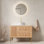 Meuble-lavabo de 36 po avec lavabo, armoire de rangement autoportante en contreplaqué avec 4 pieds en métal, porte et 2 tiroirs, lavabo en céramique blanche avec motif de pierre, sans robinet, pré-assemblé, couleur grain de bois de chêne