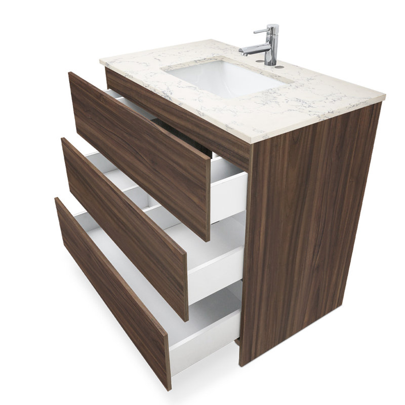 Giani 37 " W Freestanding Standard Free Standing 1 Single Vanity Bathroom Vanity With Engineered Quartz Top, Brown