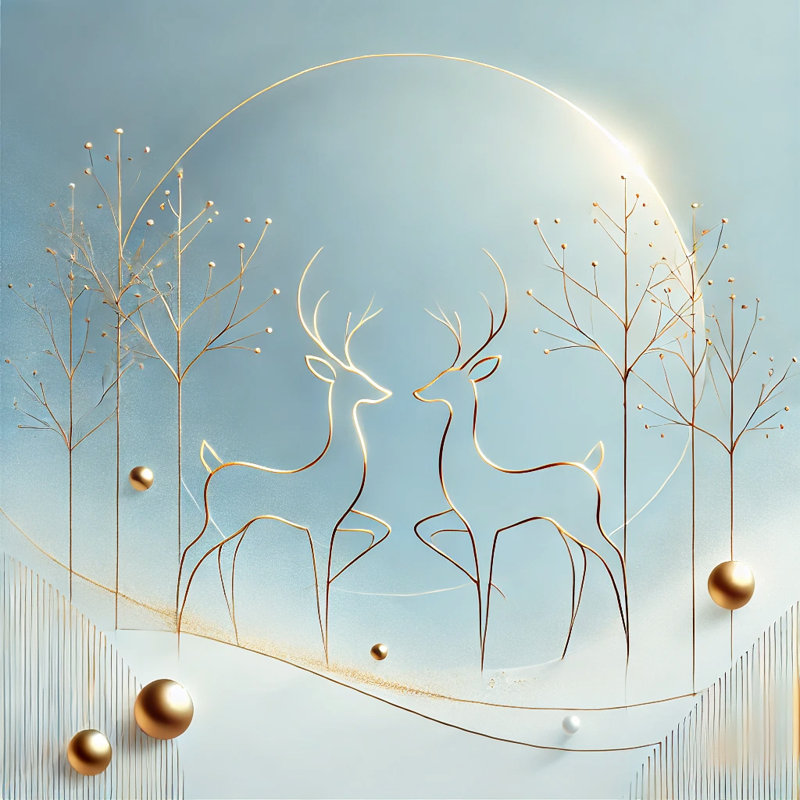 «Elegant Golden Outline Deer in Winter Harmony», art mural sur toile tendue, H 12 po x l 12 po x P 1 po