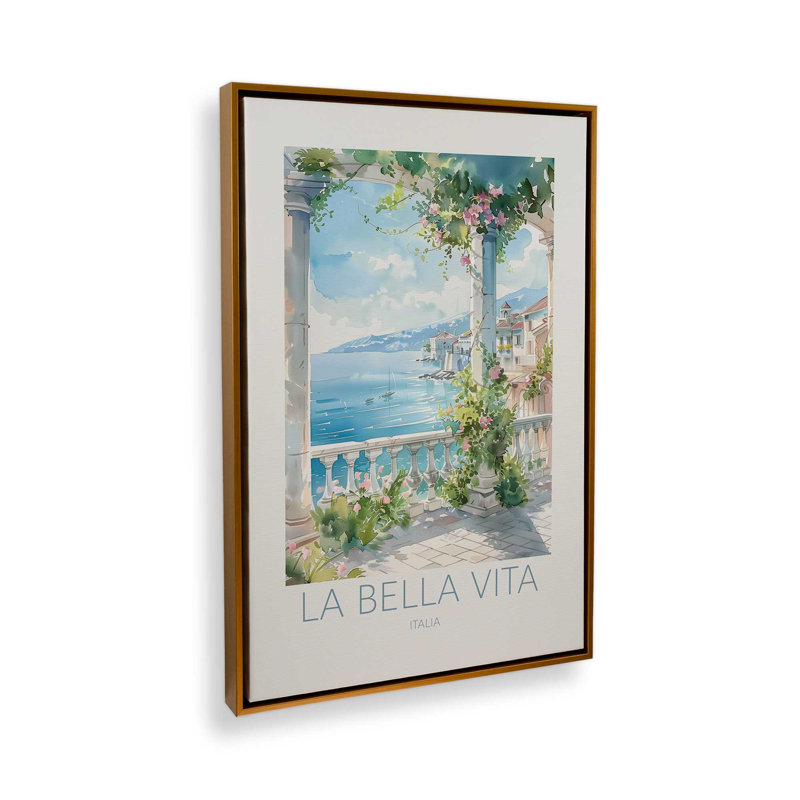 La Bella Vita View, reproduction d'art sur toile, 20 po x 30 po, Cadre flottant doré poli