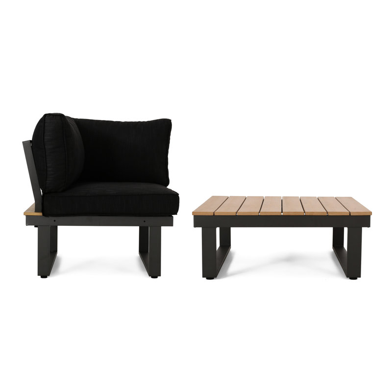 Mobilier de patio gris foncé avec accessoires en aluminium et éléments en faux bois