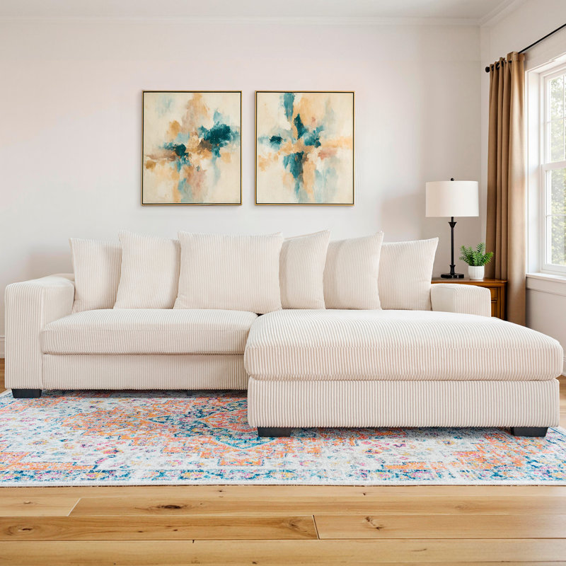 Canapé modulaire en L 102 po avec sièges profonds et dossier lâche, beige, Beige