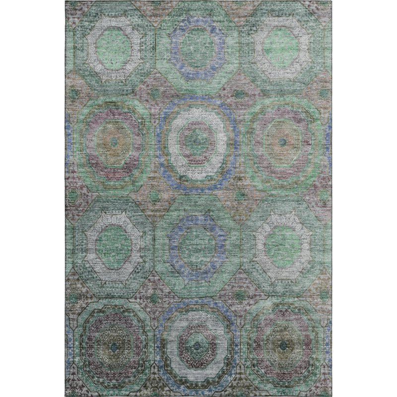 Premium Machine Washable Mayfield Panel Rug, Green, 5' x 7'6"
