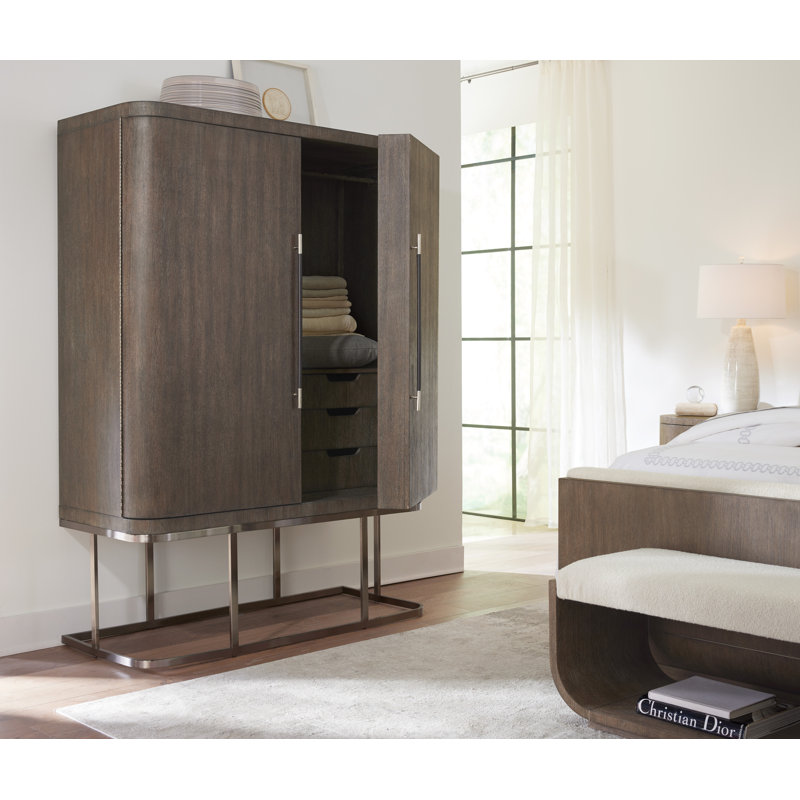 Mink Brown Oak Veneer 2-Door Armoire with Mirror